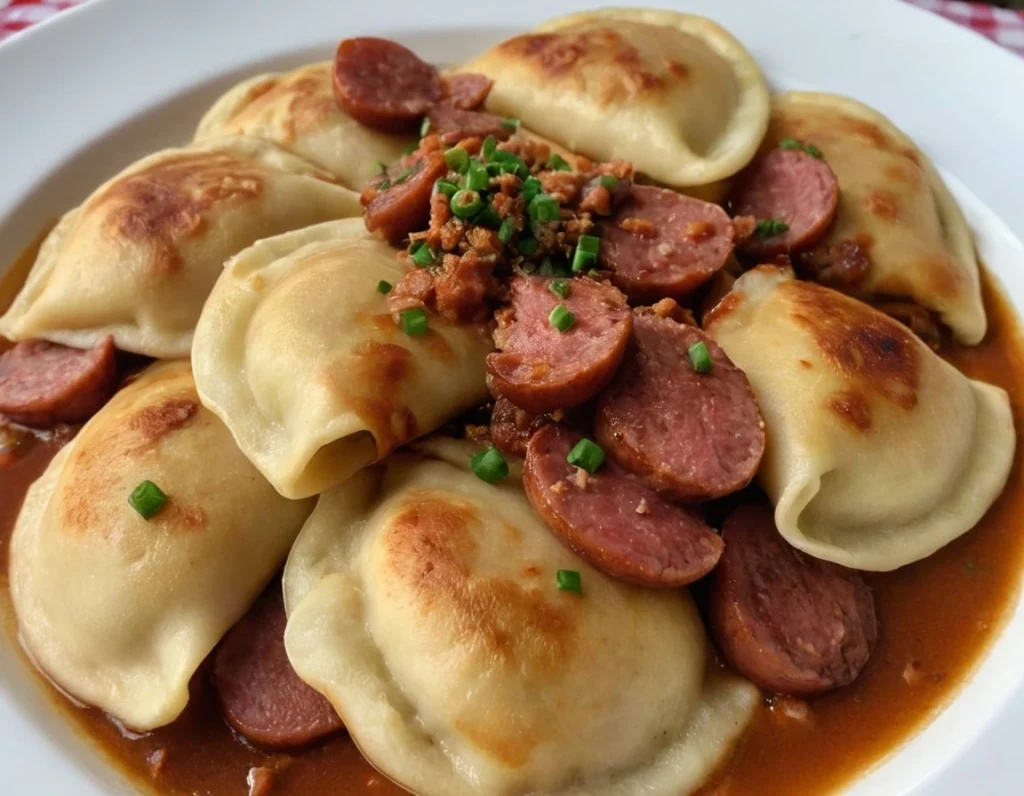 Crockpot Pierogies With Kielbasa Recipe: Weeknight Dinner Win! 1 Slow Cooker Pierogi and Kielbasa plate