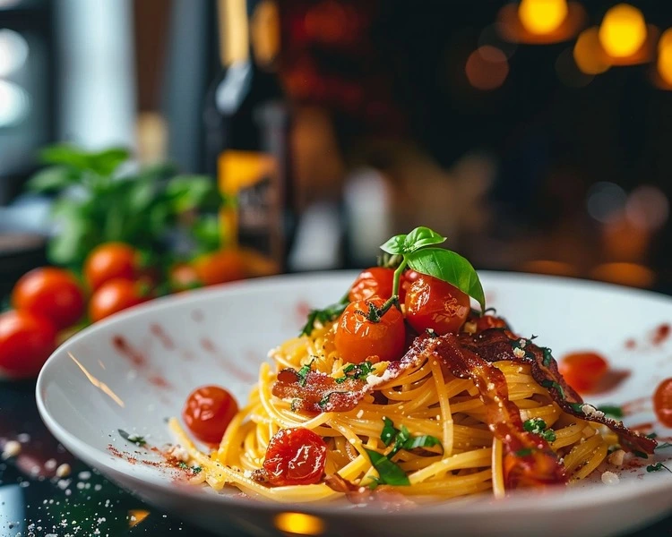 Creamy Tomato Bacon Pasta on plate