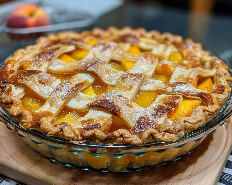 Homemade Peach Pie on the table