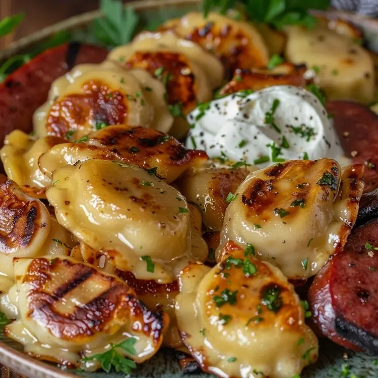 Grilled pierogi on a table