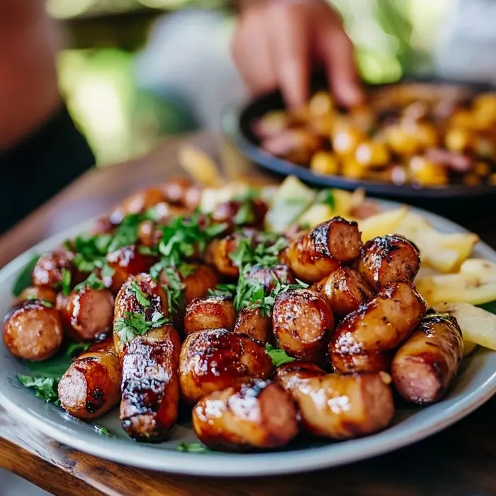 kielbasa pineapple recipe on the table