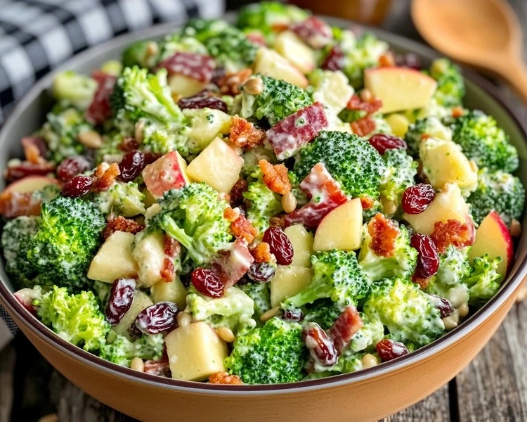 A vibrant bowl of Apple Honeycrisp broccoli salad