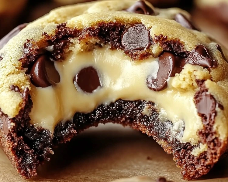 Close-up of Cheesecake-Stuffed Chocolate Chip Cookies