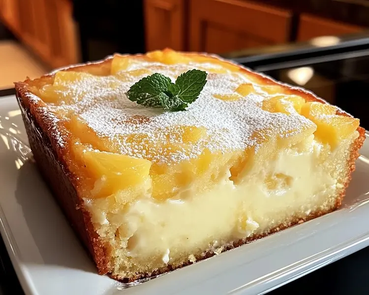 single slice of Pineapple Cream Cheese Pound Cake on a white plate