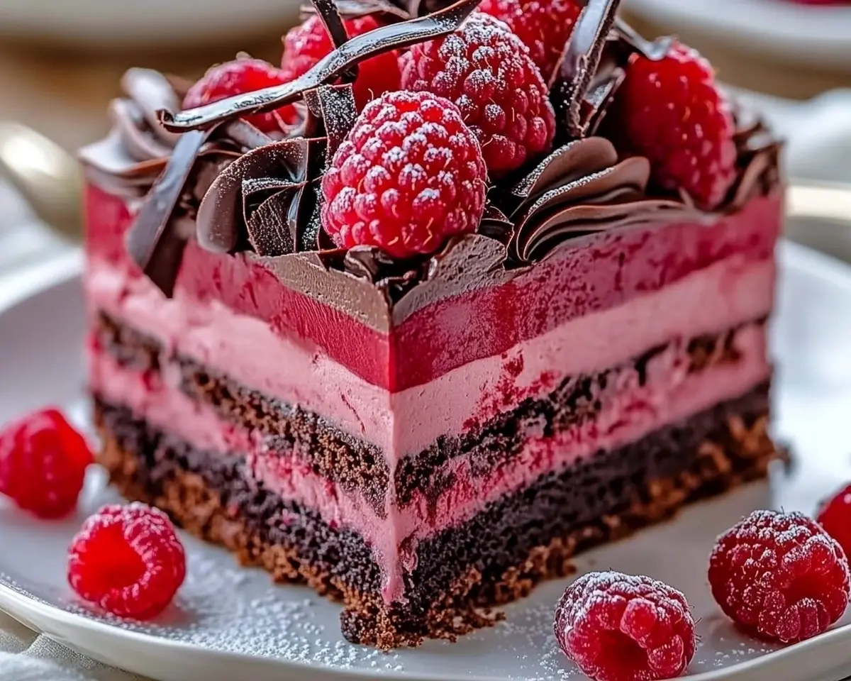 Finished Heavenly Raspberry Chocolate Mousse Cake